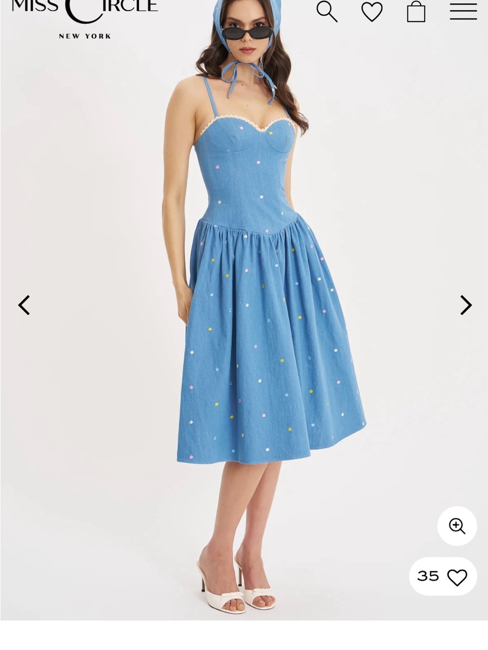 NWT Miss Circle Zadie Cotton Denim Drop Waist Embroidery Flower Midi Dress